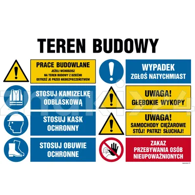 Teren budowy, Uwaga! Praca ciężkiego sprzętu - Tablica budowlana informacyjna - OI022