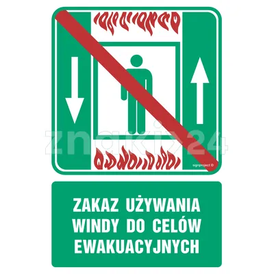 Zakaz używania windy do celów ewakuacyjnych - Znak ewakuacyjny - AC049