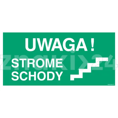 Uwaga! Strome schody prawostronne - Znak ewakuacyjny - AC024