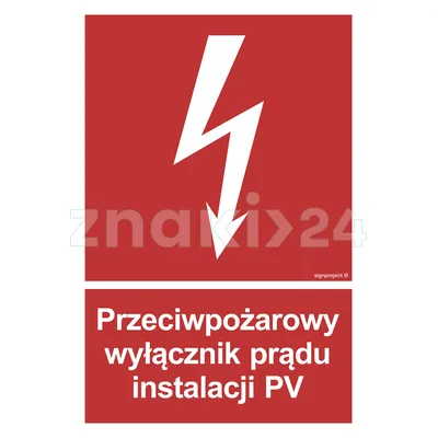 Przeciwpożarowy wyłącznik prądu instalacji PV - Znak przeciwpożarowy - BC145