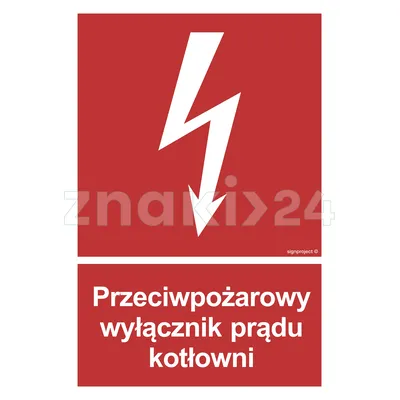 Przeciwpożarowy wyłącznik prądu kotłowni - Znak przeciwpożarowy - BB024