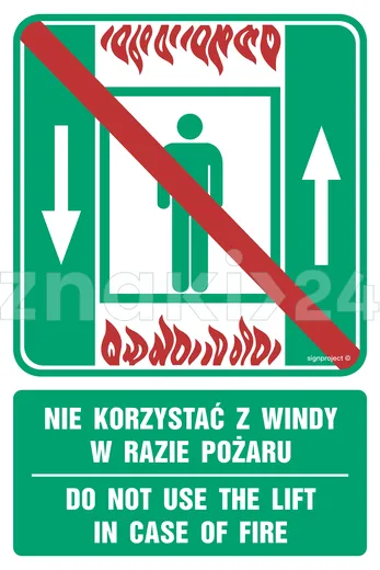 Nie korzystać z windy w razie pożaru - Do not use the lift in case of fire - Znak ewakuacyjny - AC070