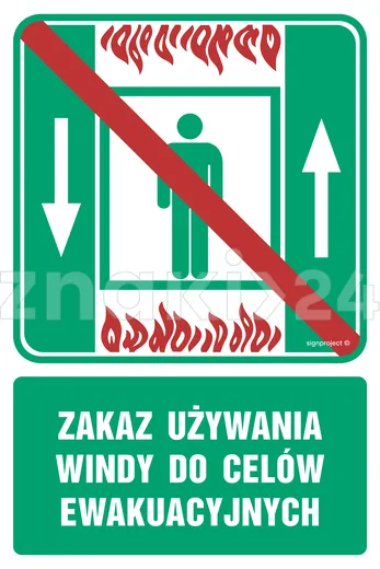 Zakaz używania windy do celów ewakuacyjnych - Znak ewakuacyjny - AC049