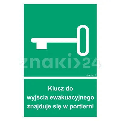 Klucz do wyjścia ewakuacyjnego znajduje się w portierni - Znak ewakuacyjny - AC067