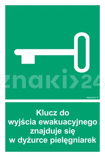 Klucz do wyjścia ewakuacyjnego znajduje się w dyżurce pielęgniarek - Znak ewakuacyjny - AC066