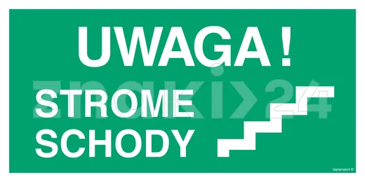 Uwaga! Strome schody prawostronne - Znak ewakuacyjny - AC024