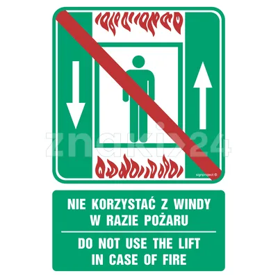 Nie korzystać z windy w razie pożaru - Do not use the lift in case of fire - Znak ewakuacyjny - AC070