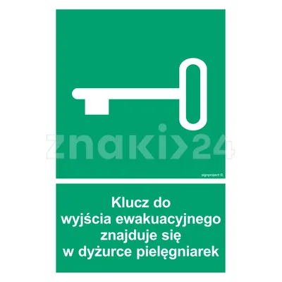 Klucz do wyjścia ewakuacyjnego znajduje się w dyżurce pielęgniarek - Znak ewakuacyjny - AC066