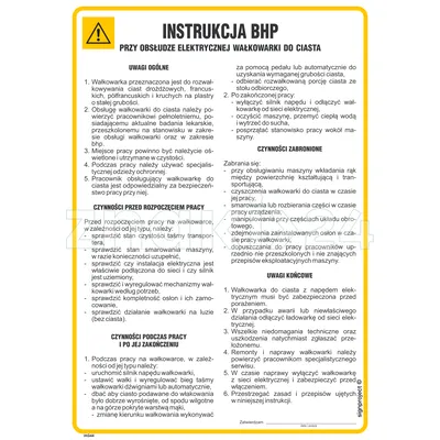 Instrukcja BHP przy obsłudze elektrycznej wałkowarki do ciasta - IAG44 - Instrukcja BHP do wydruku