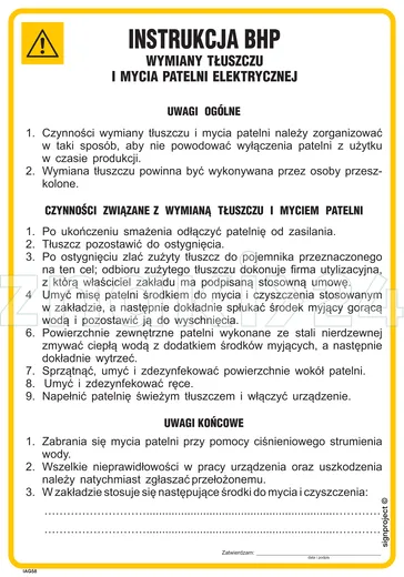 Instrukcja BHP wymiany tłuszczu i mycia patelni elektrycznej - IAG58 - Instrukcja BHP do wydruku