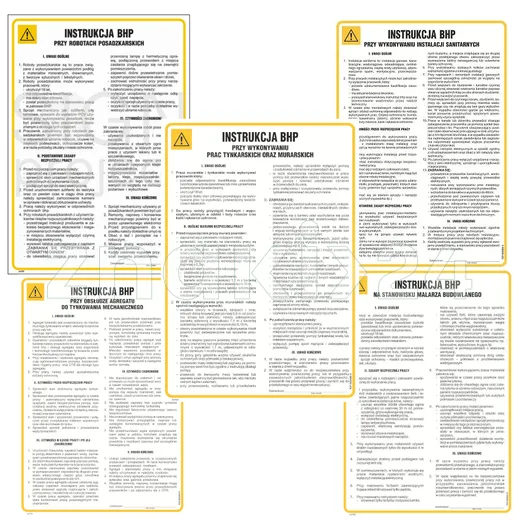 Zestaw Instrukcji BHP dla prac budowlanych wykończeniowych A4
