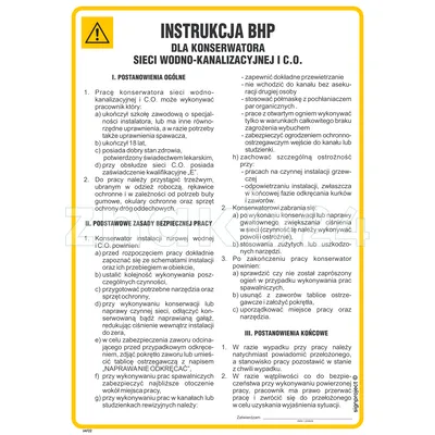 Instrukcja BHP dla konserwatora sieci wodno-kanalizacyjnej i c.o. - IAF22 - Instrukcja BHP do wydruku