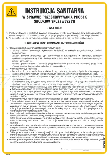 Instrukcja sanitarna w sprawie przechowywania próbek środków spożywczych - IAG25 - Instrukcja BHP do wydruku