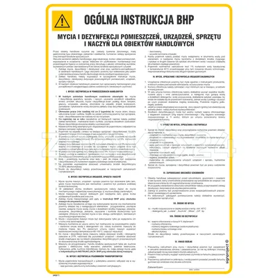 Ogólna instrukcja BHP mycia i denzynfekcji pomieszczeń, urządzeń, sprzętu i naczyń dla obiektów handlowych - IAG11 - Instrukcja BHP do wydruku