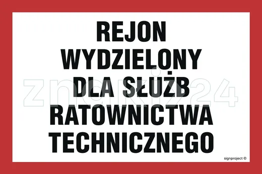 Rejon wydzielony dla służb ratownictwa technicznego - Znak ostrzegawczy. Znak informacyjny - NC034