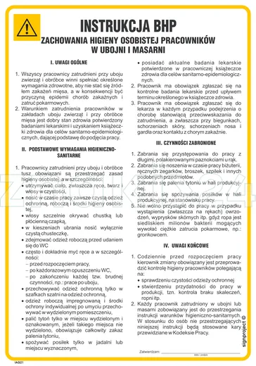 Instrukcja BHP zachowania higieny osobistej pracowników w ubojni i masarni - IAG21 - Instrukcja BHP do wydruku