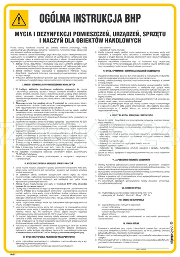 Ogólna instrukcja BHP mycia i denzynfekcji pomieszczeń, urządzeń, sprzętu i naczyń dla obiektów handlowych - IAG11 - Instrukcja BHP do wydruku