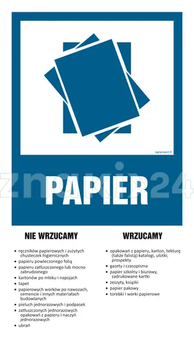 Instrukcja segregacji odpadów - PAPIER - Segregacja śmieci - OD202