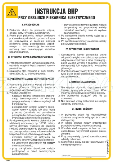 Instrukcja BHP przy obsłudze piekarnika elektrycznego - IAG37 - Instrukcja BHP do wydruku
