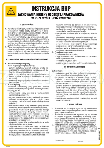 Instrukcja BHP zachowania higieny osobistej pracowników w przemyśle spożywczym - IAG20 - Instrukcja BHP do wydruku