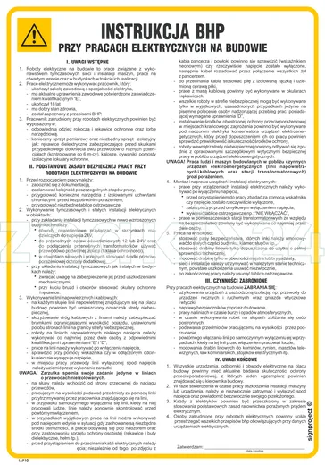 Instrukcja BHP przy robotach elektrycznych na budowie - IAF10 - Instrukcja BHP do wydruku