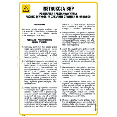 Instrukcja sanitarna pobierania i przechowywania próbek żywności w zakładzie żywienia zbiorowego - IAG68 - Instrukcja BHP do wydruku