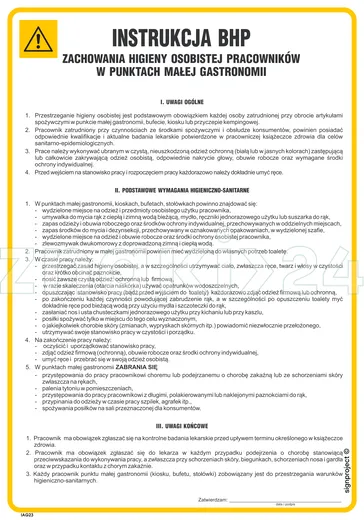 Instrukcja BHP zachowania higieny osobistej pracowników w punktach małej gastronomii - IAG23 - Instrukcja BHP do wydruku