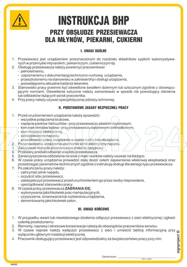 Instrukcja BHP przy obsłudze przesiewacza dla młynów - IAG33 - Instrukcja BHP do wydruku