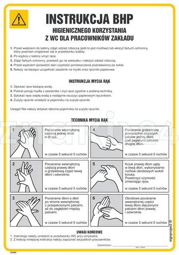 Instrukcja BHP higienicznego korzystania z wc dla pracowników zakładu - IAG60 - Instrukcja BHP do wydruku