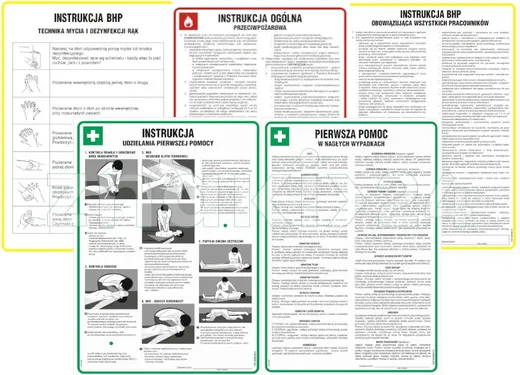 Zestaw Instrukcji BHP PPOŻ Pierwsza pomoc A4