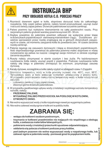 Instrukcja obsługi kotła c.o. podczas pracy - IAF18 - Instrukcja BHP do wydruku