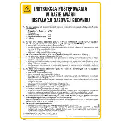 Instrukcja BHP postępowania w razie awarii instalacji gazowej budynku - IAF20 - Instrukcja BHP do wydruku