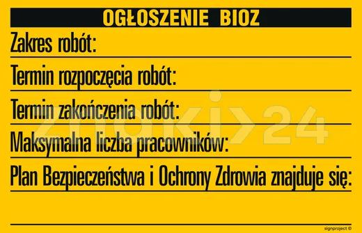 Tablica budowlana &quot;Ogłoszenie&quot;  - Tablica budowlana informacyjna - OA089