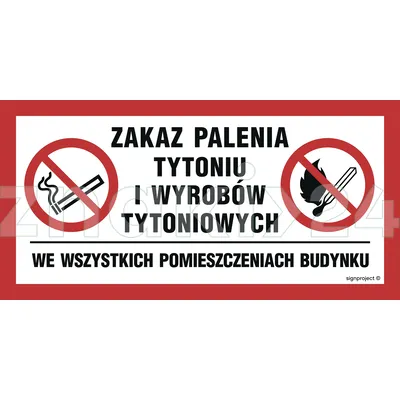 Zakaz palenia tytoniu i wyrobów tytoniowych we wszystkich pomieszczeniach budynku - Znak informacyjny - NC140