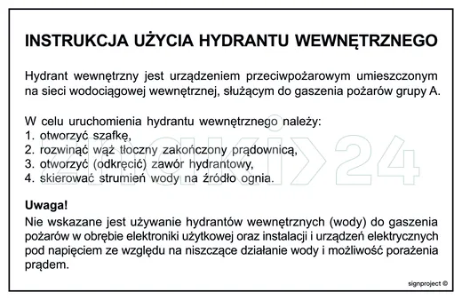 Instrukcja użycia hydrantu wewnętrznego - Instrukcja Przeciwpożarowa. Instrukcja Ppoż - DB029 - Instrukcja BHP do wydruku