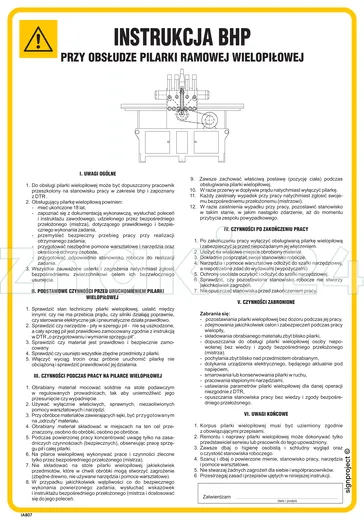 Instrukcja BHP przy obsłudze pilarki ramowej wielopiłowej - IAB07 - Instrukcja BHP do wydruku