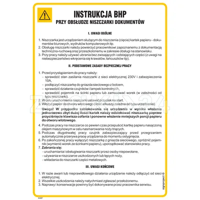 Instrukcja BHP przy obsłudze niszczarki dokumentów - IAA07 - Instrukcja BHP do wydruku