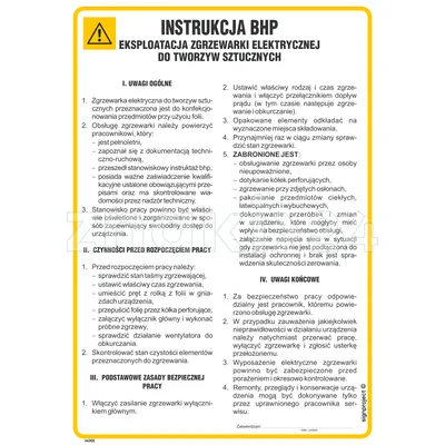 Instrukcja eksploatacji zgrzewarki elektrycznej do tworzyw sztucznych - IAD05 - Instrukcja BHP do wydruku