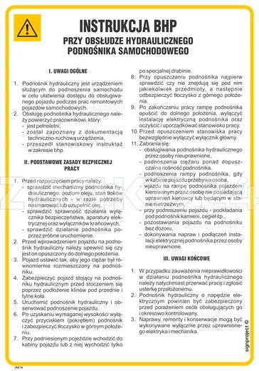 Instrukcja BHP przy obsłudze podnośnika samochodowego hydraulicznego - IAE16 - Instrukcja BHP do wydruku