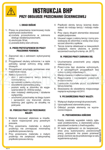 Instrukcja BHP przy obsłudze przecinarki ściernicowej - IAC12 - Instrukcja BHP do wydruku