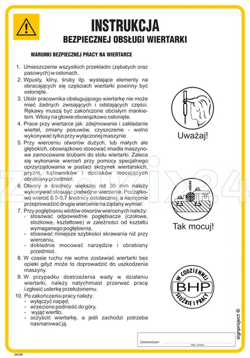 Instrukcja bezpiecznej obsługi wiertarki - IAC03 - Instrukcja BHP do wydruku