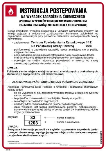 Instrukcja postępowania na wypadek zagrożenia chemicznego - Instrukcja Przeciwpożarowa. Instrukcja Ppoż - DB018 - Instrukcja BHP do wydruku