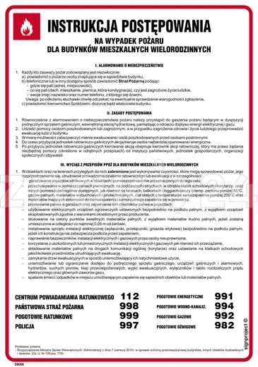 Instrukcja postępowania na wypadek pożaru dla budynków mieszkalnych - Instrukcja Przeciwpożarowa. Instrukcja Ppoż - DB008 - Instrukcja BHP do wydruku