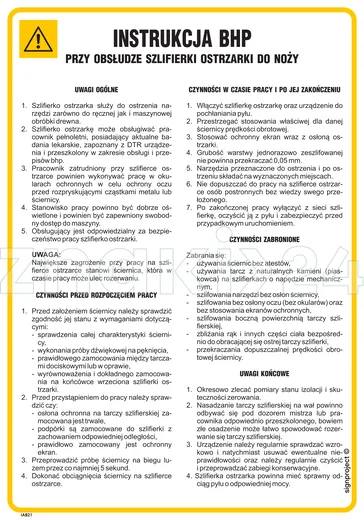 Instrukcja BHP przy obsłudze szlifierki ostrzarki do noży (obróbka drewna) - IAB21 - Instrukcja BHP do wydruku