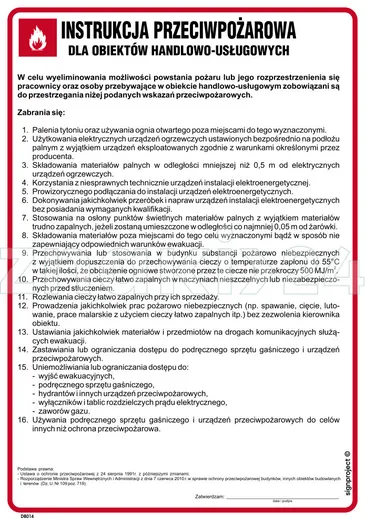 Instrukcja przeciwpożarowa dla obiektów handlowo-usługowych - Instrukcja Przeciwpożarowa. Instrukcja Ppoż - DB014 - Instrukcja BHP do wydruku