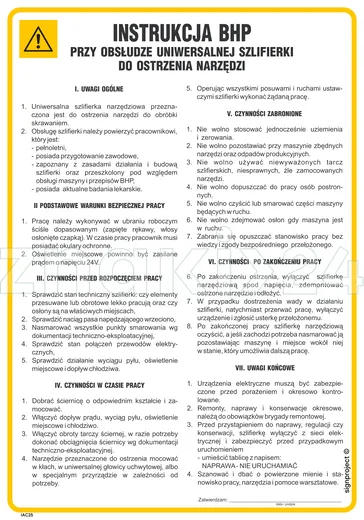 Instrukcja BHP przy obsłudze uniwersalnej szlifierki do ostrzenia narzędzi - IAC25 - Instrukcja BHP do wydruku