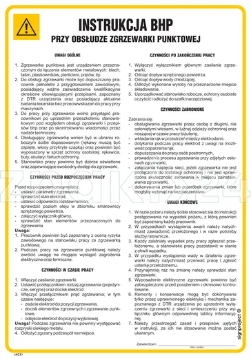 Instrukcja BHP obsługi zgrzewarki punktowej do metali - IAC31 - Instrukcja BHP do wydruku