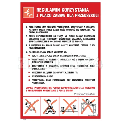 Instrukcja regulamin korzystania z placów zabaw dla przedszkoli - IAA41 - Instrukcja BHP do wydruku