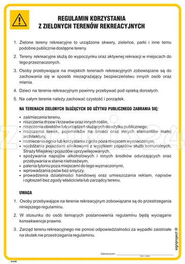 Regulamin korzystania z zielonych terenów rekreacyjnych - IAA40 - Instrukcja BHP do wydruku