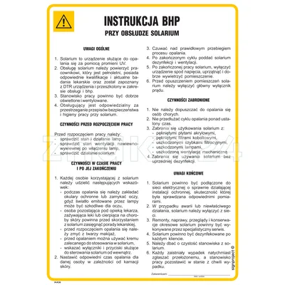 Instrukcja BHP przy obsłudze solarium - IAA36 - Instrukcja BHP do wydruku